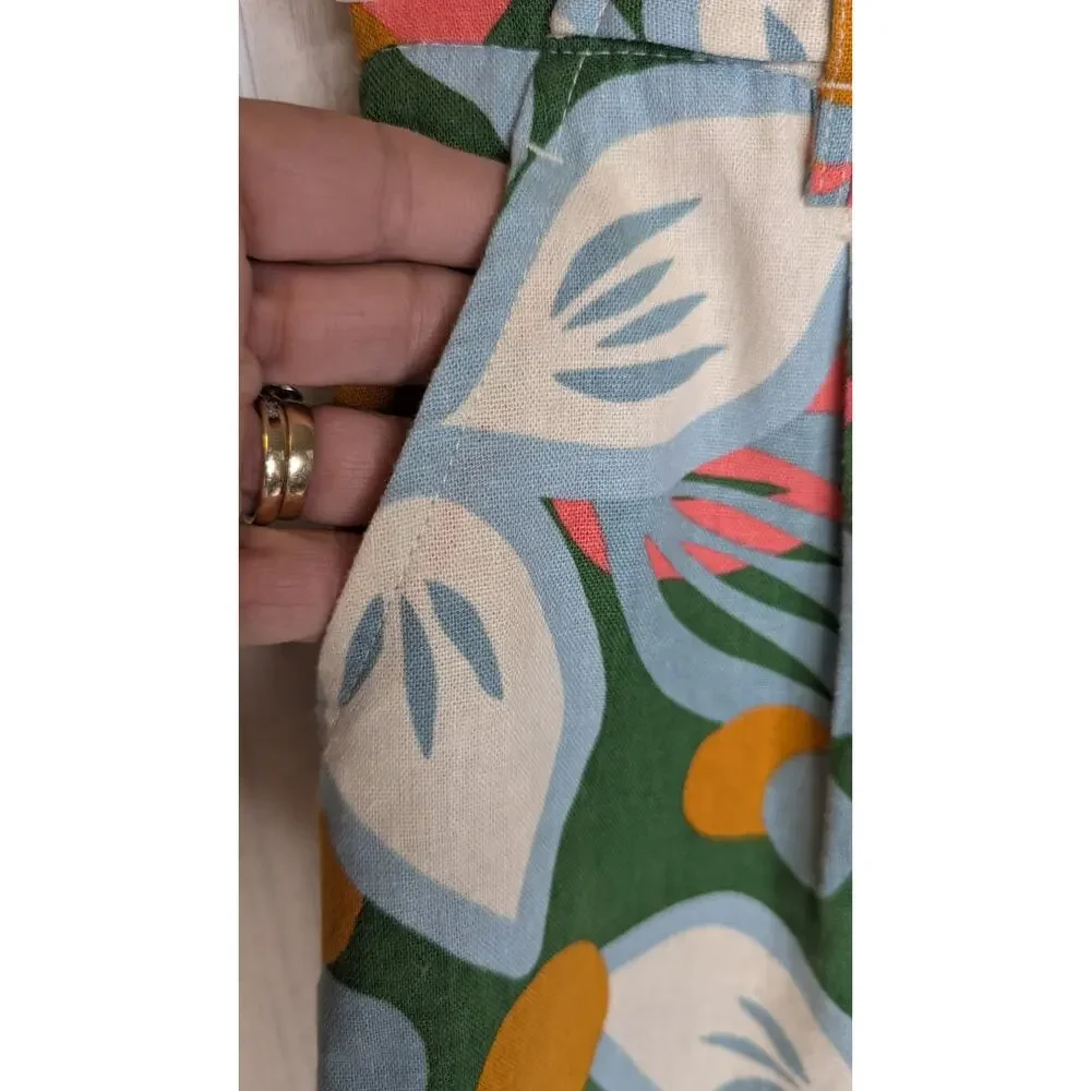 Maison de Amile floral tropical linen blend shorts belted size 2